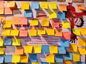 Birthday Messages to Monkey D. Luffy at the One Piece Pop-Up Bandai London