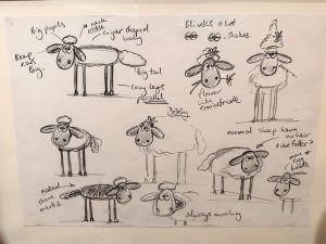 Shaun the Sheep Skatches at the Inside Aardman- Wallace & Gromit and Friends Exhibition at the Young V&A