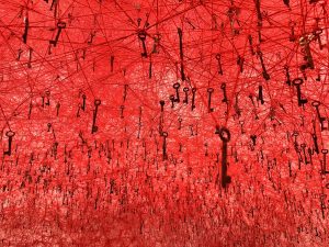Old Keys Engulfed in a Red Web of Threads - Chiharu Shiota- Threads of Life Exhibition London