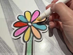 Colouring a Monochrome Flower at the 2D Flower Shop Pop-Up at Battersea Power Station