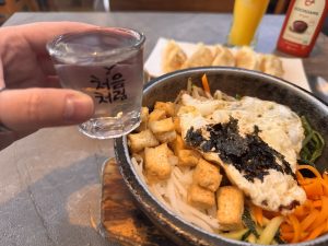 Peach Soju and Tofu Bibimbap at Little Korea London
