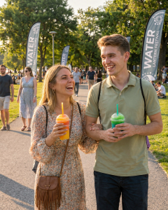 Couple Enjoying Refreshments at the Water Lantern Festival London