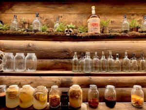 Terrariums in Kraken Rum Bottles at The Rhum Tavern London