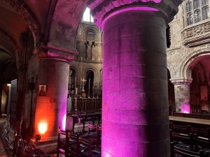 Purple Lit Columns Inside St Bartholomew the Great Church London